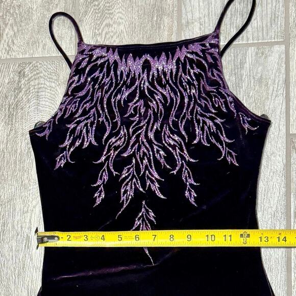 90's Purple Velvet Stretch Gown Size Small Embellished NYE Prom Fairycore‎ Maxi - Picture 11 of 11